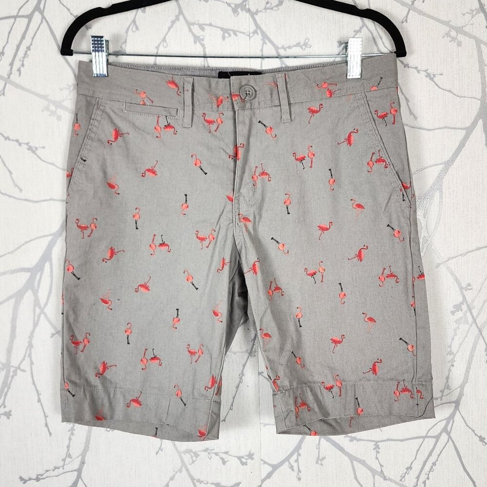 Jay Jays Gray Flamingo Print Cotton Stretch Chino Shorts